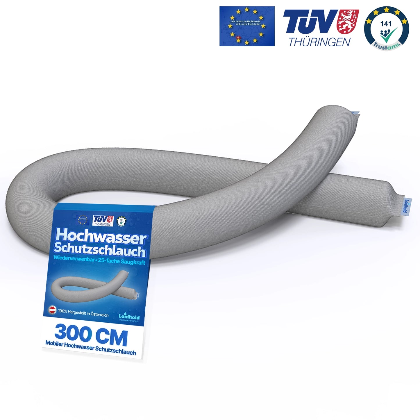 Mobiler, wasseraktivierter Hochwasserschutzschlauch (300cm)